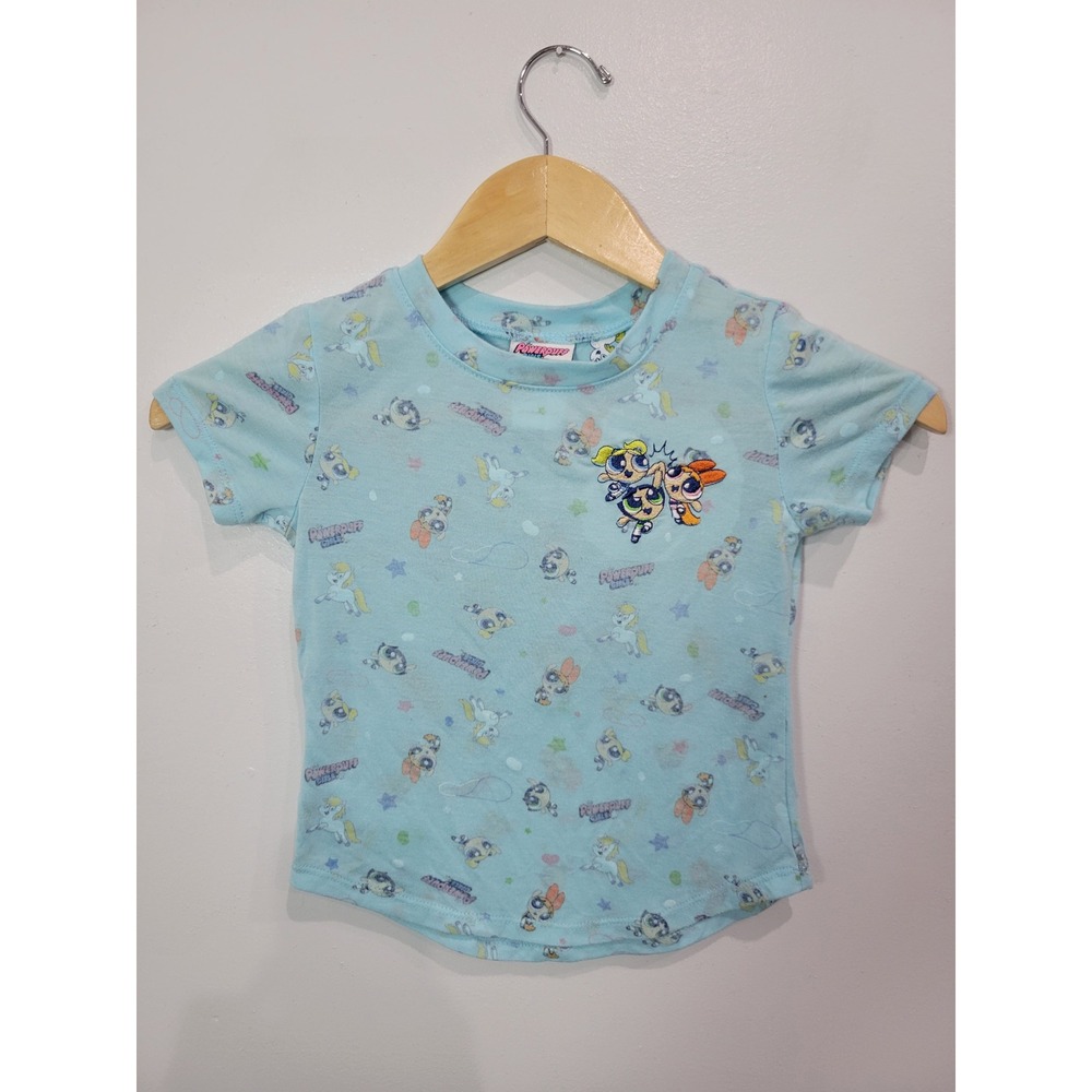 Powerpuff Girls Cartoon Network Blue All Over Print T-Shirt Kids Size XS 4/5